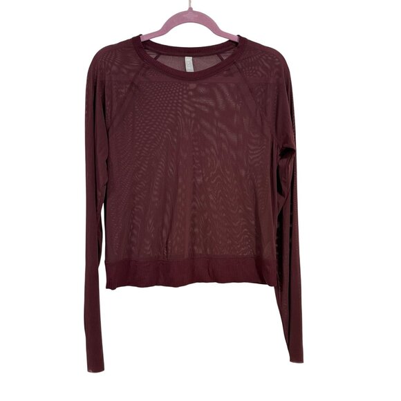 Athleta Asana Sheer Burgundy Mesh Top Size M - Picture 1 of 8